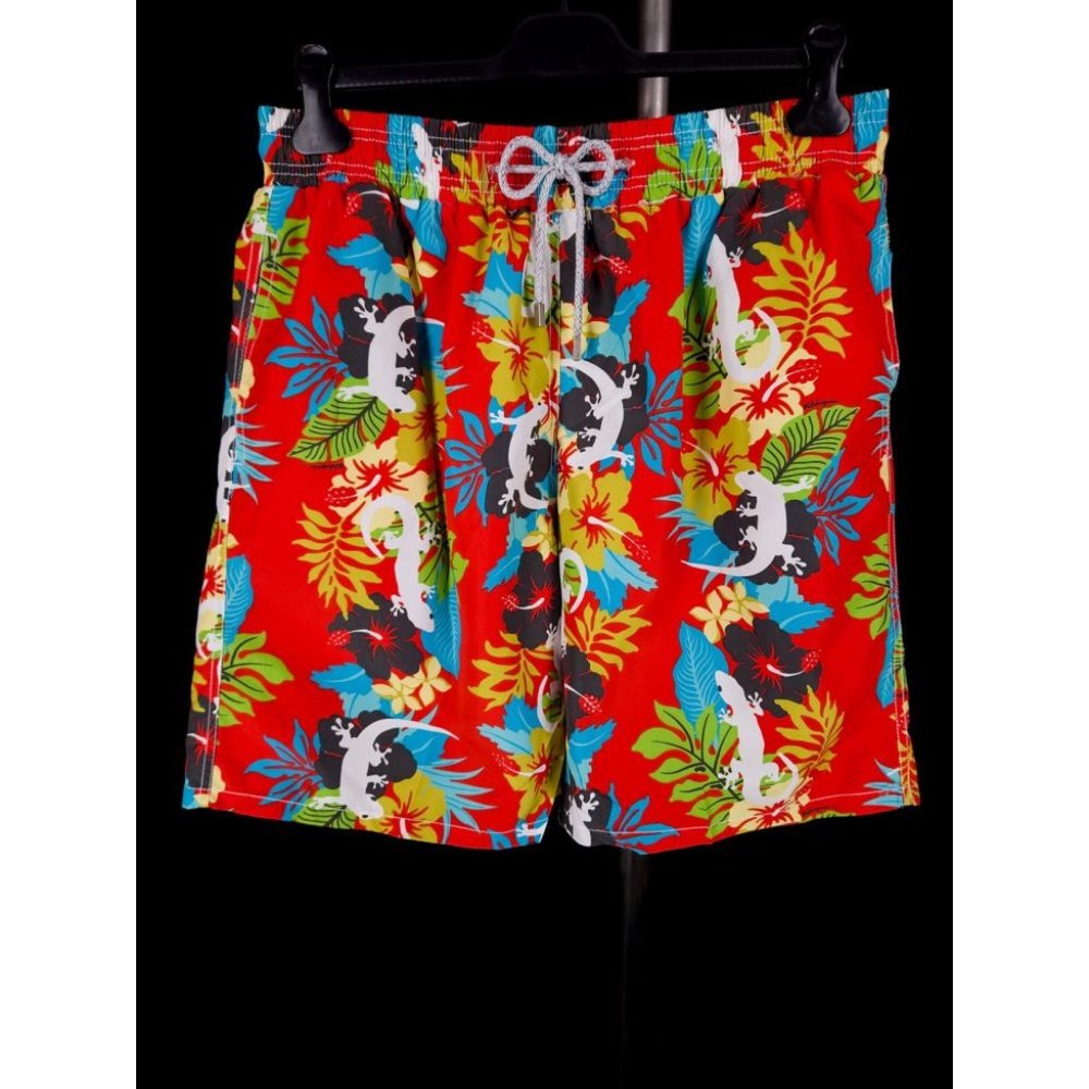 VILEBREQUIN Mens 36 L Swim Trunks Red Tropical Lizard 8" Board Short